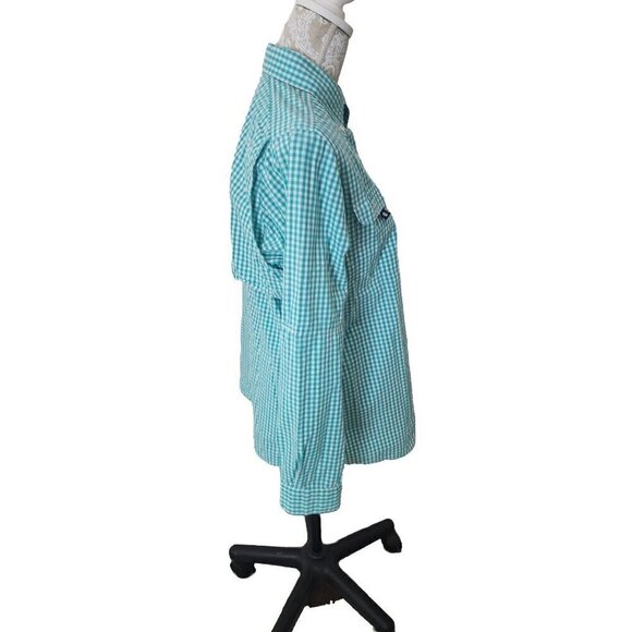 Simply Southern Vented Teal Green Gingham Check Button Shirt Women's Medium - Picture 3 of 8